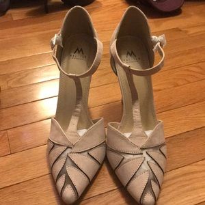 Nude Pink T-Strap Heels